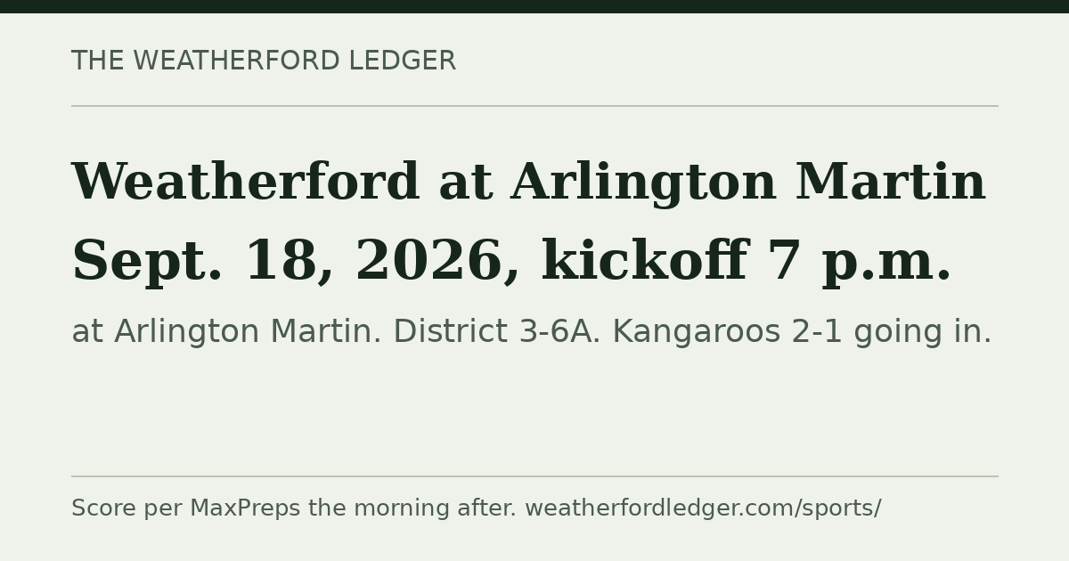 Weatherford vs Arlington Martin: Sept. 18, 2026, 7 p.m.